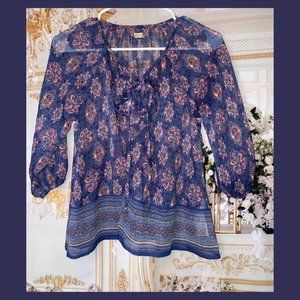 Hollister Sheer Tie V-Neck Flowy Boho Top Size Small
